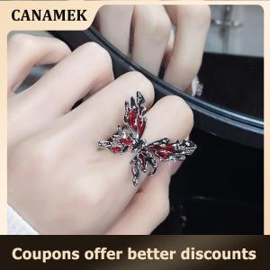 【 CANAMEK 】 Punk Gothic Red Butterfly Ring Vintage Light Luxury Opening Adjustable Finger Ring French Style Personalised Party Jewelry Gift