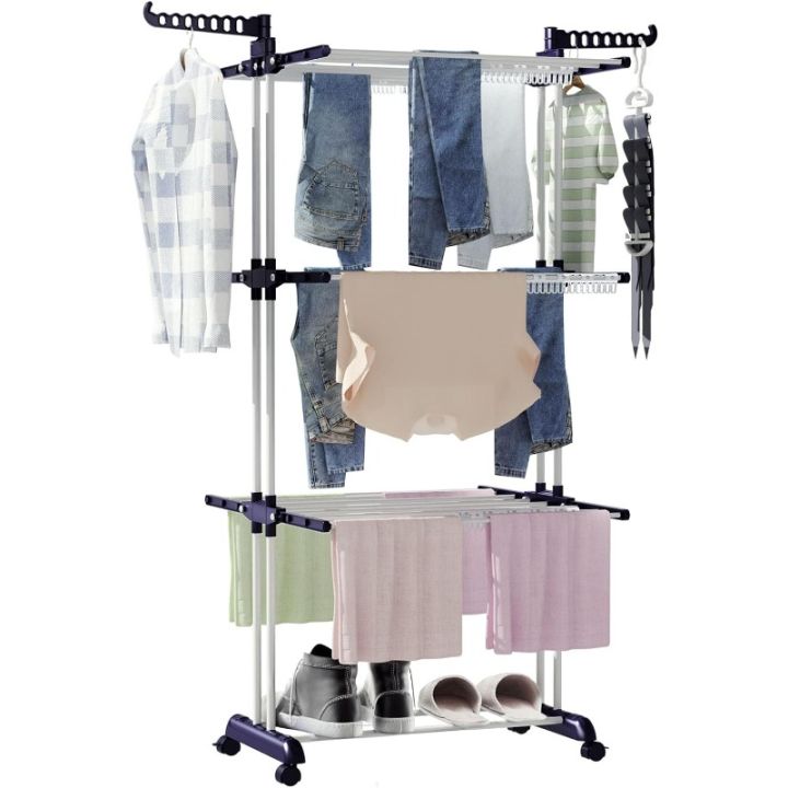 Drying Rack,Folding Rail Storage Rack, 4 Tier Clothes Horses Rack ...
