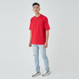 Kaos Polos Pria Oversized Lengan Pendek Bahan Katun Combed 24s Warna Merah Solid