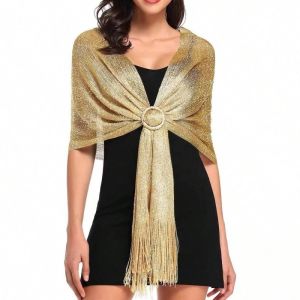 Gold/Silver Shawl Elegant Wedding Shawl 50*170CM Ladies Fringed Edge Gold Silver Party Evening Dress Shawl