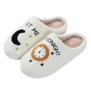 Mặt Trăng Đồng Hồ Dép Mới Lạ Vui Dép Đi Trong Nhà vải nhung mềm mại Ấm Cúng Trong Nhà Ngoài Trời Mờ Dép Quà Tặng Cho Phụ Nữ Người Đàn Ông Và Cô Gái