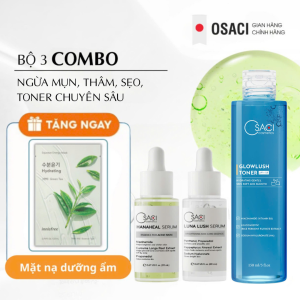 Combo dưỡng da ngừa mụn giảm thâm mờ sẹo Osaci Serum Hana + Luna + Toner GlowLush tặng mặt nạ dưỡng