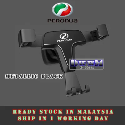 Perodua Gravity Metal Air Vent Car Phone Holder (Metallic Black) Mount Tri 360 Deg Rotation for Myvi Viva Aruz Alza Axia Bezza
