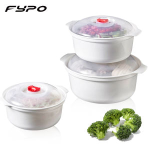 Fypo 3 pieces/set Round Soup Bowl Lunch Box Microcavble Bento Box Instant Noodles Bowls with Cover Foods Container Kitchen Storage Box