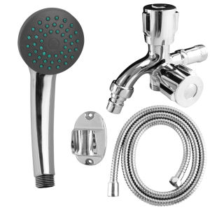 Hand Shower 1 Set Kran+Selang Kamar Mandi Bahan Stainless Dan Abs Chrome HS-72+G-6+JS-20+HSZ-90