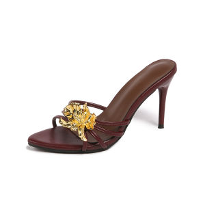2025 New Summer Metal Flower Large Size Fashion Sandals WomenS Stiletto Heel Slippers