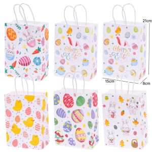 6Pcs Easter Gift Bag Paper Rabbit Bunny Cookies Candy Packaging Bag Kids Favors Happy Easter Party Decoration Supplies