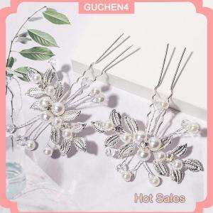 GUCHEN4🎀 Cổ retro hoa lá tóc Clip ngọc trai pha lê hình chữ U kẹp tóc phong cách cổ xưa Hanfu phụ kiện hiệu suất đám cưới kẹp tóc nhỏ cô dâu mũ nón