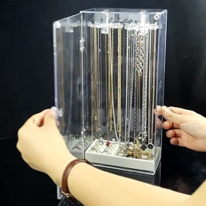 Bracelet Necklace Display Stand Clear Acrylic Hanging Holder Dustproof Organizer Desktop Storage Box