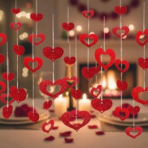 CANICECA DIY  Sequin Garland Love Letter PVC Heart String Garland  Red Heart Hanging Decorations Valentines Day Ornaments