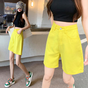 6 Warna Celana Pendek Wanita Celana Denim Jeans Pinggang Tinggi Polos Celana Potongan Lurus Longgar