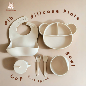 Bisou Baby 5 ชิ้น ชุดของผ้าซิลิโคนสำหรับการให้อาหารทารก/อาหารเสริมสำหรับเด็ก/BLW