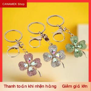 CS Hợp Thời Trang Sang Trọng Rhinestone Bốn Lá Cỏ Ba Lá Keychain May Mắn Kim Loại Keyring Cho Phụ Nữ Túi Charms Mặt Dây Chuyền Móc Chìa Khóa Quà Tặng