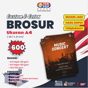 (DAPAT 250 PCS) Brosur Custom A4 I Cetak Brosur A4 I Cetak Flyer A4 Art Paper 120/150 gsmHVS 80 gsm