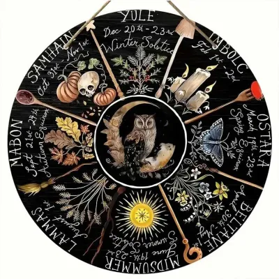 【Mookis】Pagan Wood Wall Hanging Witchcraft Wicca Druid Occult Esoteric Calendar - Available