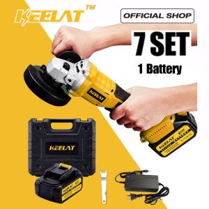 KEELAT Cordless Angle Grinder Brushless Motor Rechargeable Battery Flap Disc For Cutting Polishing