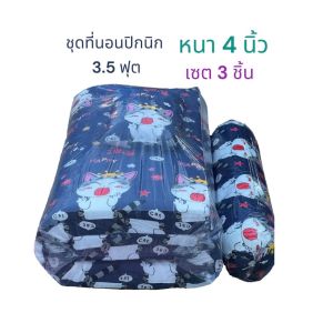 ที่นอนปิคนิคพร้อมหมอน 3.5 ฟุต หนา 4 นิ้ว ลายสัตว์น่ารัก กว้าง 107x195 cm ชุด 3 ชิ้น