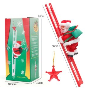Santa Claus Climbing Ladder Music Electric Hanging Ornaments Funny Moving Climb Rop Ladder Up and Down