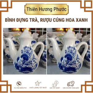 Bình đựng rượu trà cúng sứ vẽ hoa xanh 100ml