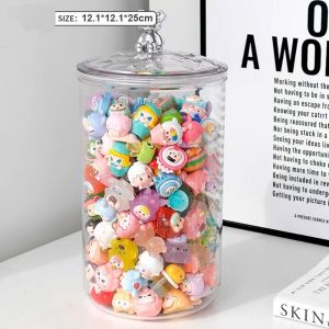 SYRUPSHADDOCKING PET Pop Mart Doll Display Box Large-capacity with Lid Cute Grain Storage Jar Creative Transparent Snack Candy Jar Toy