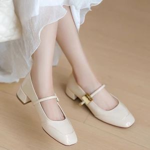 Free Shipping 2026 Spring Red WomenS Single Shoes New Style Single-Strap Leather Shoes With Skirt Mid-Heel Evening Shoes