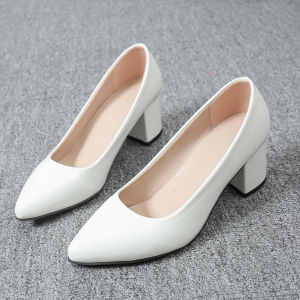 Free Shipping 2026 New Collection Of Chunky-Heeled Shoes Versatile For Spring And Autumn Comfortable White High Heels For Women