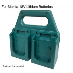 COUPLECOL 4 Slots Dock Mount Storage Rack Green Portable Lithium Battery Mount Holder Fixed Bracket Rack Sturdy Fixing Devices Tool Holder for Makita/Bosch 18V