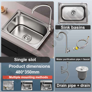 ✨24-hour shipping✨75*35*48cm 304 stainless steel kitchen sink Household high quality vertical sink wash basin wash vegetable basin stainless portable sink with stand lababo stainless complete set