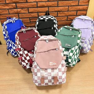 CUTE DIY Nylon Checkerboard Plaid School Bag High Capacity Multi-pocket Plaid Pattern Backpack Schoolbags Korean Style Students School Bags Girls Boys