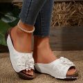 Free Shipping Plus size 36-45 thick-soled hollow-out women's floral wedge beach sandals. 