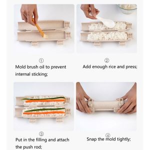 LSMSMAVDS อาหารเกรดอาหาร เครื่องทำซูชิแบบเร็ว พื้นที่พิเศษสุด ไม่ติดกระทะ ลูกกลิ้งซูชิโฮมเมด ง่ายต่อการทำความสะอาด ปราศจาก BPA เครื่องทำซูชิ ผักและผัก