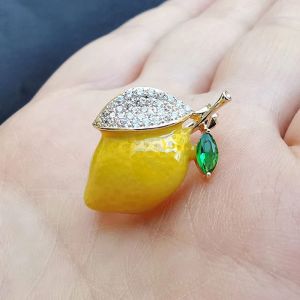 GLOWLITE Simple Exquisite Personality Rhinestone Female Gift Alloy Fruit Enamel Fashion Jewelry Women Badge Korean Style Pin Lemon Brooches