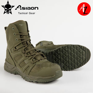 ASIAON 528 Tactical Highcut Boots Combat Boots Side Zipper Training Shoes for Sports and Outdoor Activities Green