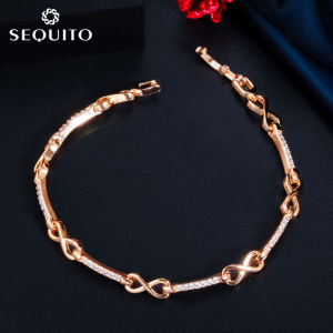 SEQUITO Trendy Pave Cubic Zirconia Setting Charm Infinity Bracelet Bangle for Womens Fashion Friendship Jewelry Gifts B082