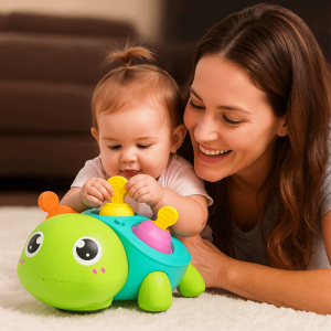 CUBBY Automatic Sensing Musical Turtle Toy LightMusic Flat Ground Escape Crawling Turtle Toys Dragging Toy Catch Up Moving Walking Turtle For Babies