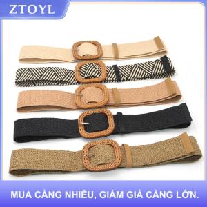 【ZTOYL】 Mùa Hè Phụ Nữ Đàn Hồi Dệt Vành Đai Vuông Khóa Cổ Điển Boho Rơm Vành Đai Váy Vành Đai