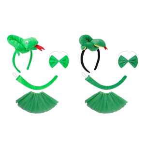 Snake Role Playing Costume Set Includes Headband Tail Bowtie Skirt for Kids Cosplay Halloween Animal Outfit Accessories