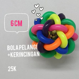 Mainan kucing bola pelangi + kerincingan M lucu murah