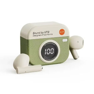 Retro Camera TWS Earbuds – Q86 Vintage Style Wireless Bluetooth Headphones with Digital Display