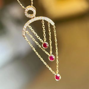 UBESTNICE Romantic Real 18K Solid Yellow Gold Jewelry AU750 Natural Diamonds Gemstone Ruby Tassel Pendants for Necklaces women