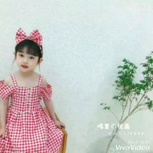 Dress Anak Perempuan Sabrina Korean Style Katun Kotak Termasuk Bando
