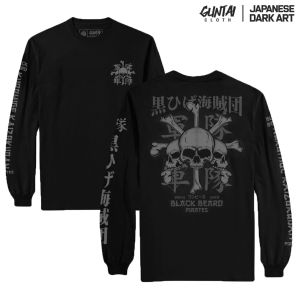 Longsleeve Kaos Distro Jepang Anime One Piece Tshirt Pria Branded Japanese Art Guntai Cloth Blackbeard
