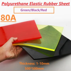 PU Polyurethane Elastic Rubber Sheet / Damping Cushion Plate - 500x500mm Green/Black/Red Thickness 1-10mm For Industrial & Machinery Anti Vibration Use