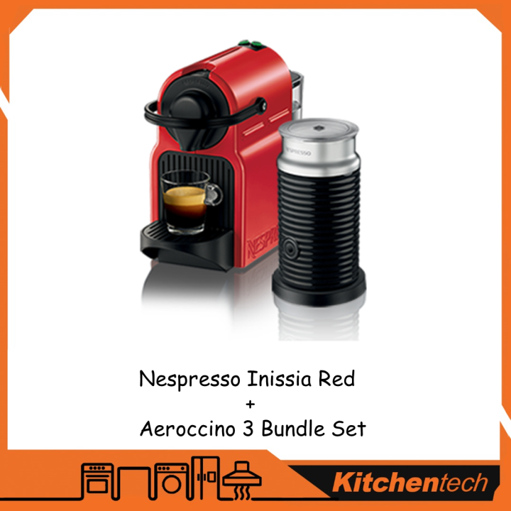 [ BUNDLE SET ] Nespresso A3C40MERENE Inissia Espresso Coffee Maker Red C40MERENE + Milk