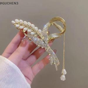 GUCHEN3🦋 Rhinestone ngọc trai tua tóc móng vuốt hoa tóc clip kẹp tóc cho phụ nữ thanh lịch Kiểu tóc đuôi ngựa thời trang phụ kiện tóc