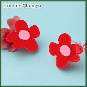 Hmeme Fashion Red Acrylic Large Flower Earring For Women Girls Minimalism Summer Vacation Charms Jewelry Gift