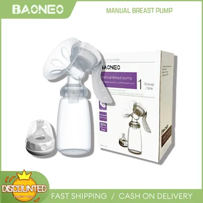 BAONEO Manual Breast Pump with Bonus Nipple Set – 3-Level Suction BPA-Free Portable & Easy to Clean