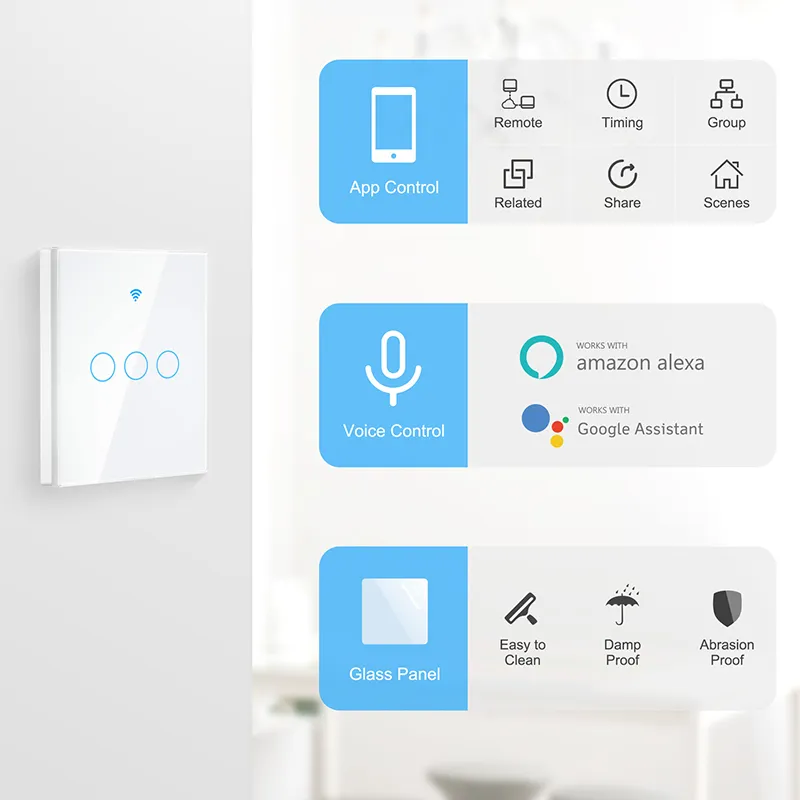 WiFi Wall Switches T0 UK Wireless Touch Light Switch Smart Switch - Main Image