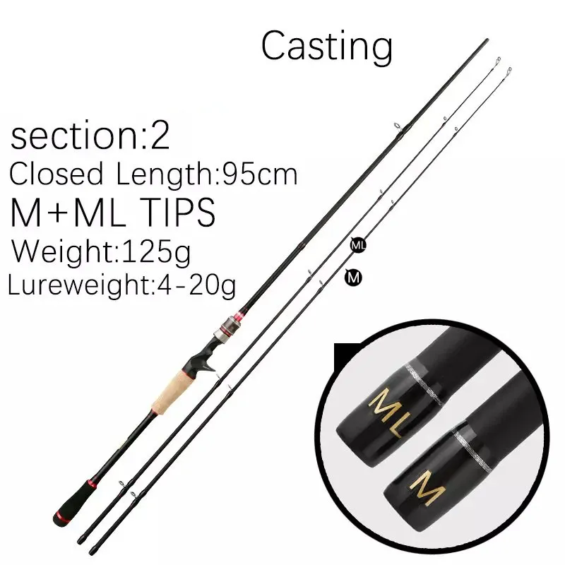 Shadow Fishing Rod 2TIPS M+ML TIPS Lure Rod Carbon Fibre