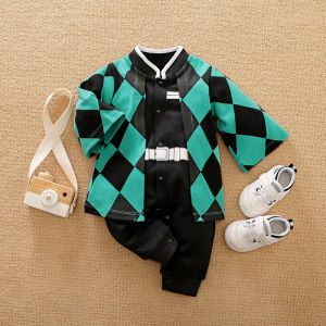 FCAnime Demon Slayer Costume For Baby Long Sleeve Romper  Kyoujurou Goku Cosplay Jumpsuit Newborn Baby Cartoon Characte Crawl Clothing